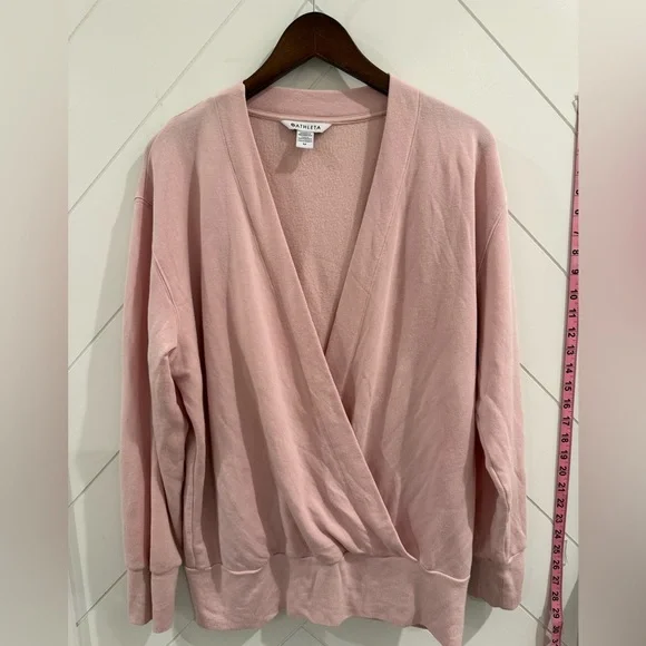 ATHLETA Purana V-Neck Wrap Sweatshirt - Orchid Pink medium Like New - Picture 1 of 5